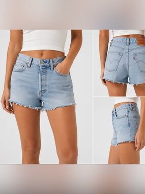 Levi’s Wedgie Denim Shorts Size 29 High Rise Light Wash Cutoff Raw Hem